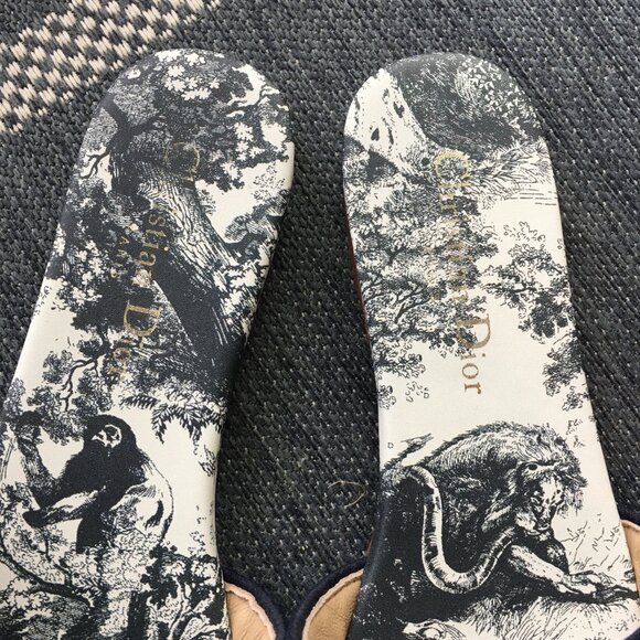 Dior Dway Deep Blue Embroidered Cotton Logo Slides - Picture 3 of 5